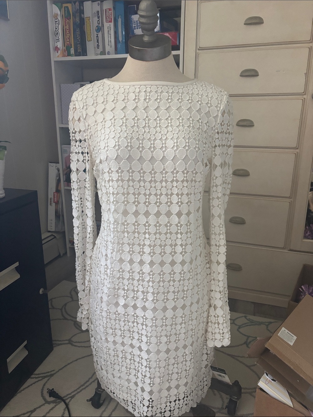 Ralph Lauren White Long-Sleeve Crochet Sheath Dress NWT 👗